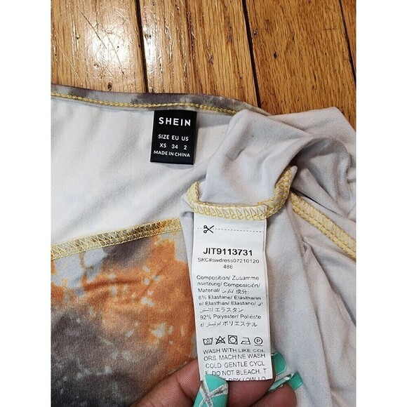 Shein Womens Cami Dress Multicolor Tie Dye Spaghetti Strap Cowl Neck L New - Picture 5 of 8